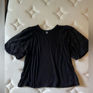 Old Navy XL Puff-Sleeve Cutwork Top for Women Black Jack